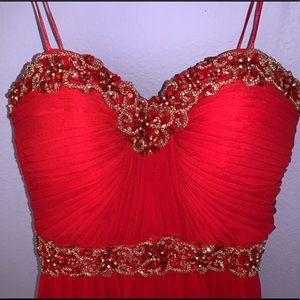 Red long strapless dress